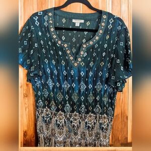 Dress Barn Teal and Navy Geometric Blouse Size 1x